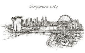 新加坡城市建筑素描插画设计