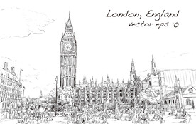 伦敦大本钟手绘素描建筑插画设计