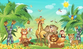 卡通动物森林风景