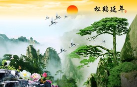 松鹤延年壁画装饰画