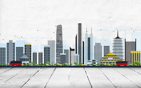 手绘中国城市背景墙