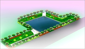 池塘绿化效果图