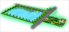 池塘景观绿化效果图