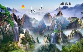 迎客松壁画背景墙