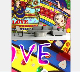 波斯米亚喜剧人物油画手绘背景墙