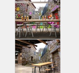 3D立体复古怀旧砖墙阶梯壁画