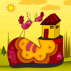 卡通鞋房子小鸟