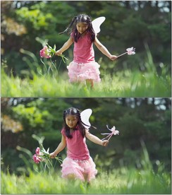 小女孩草地奔跑玩耍