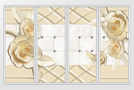 暖黄立体雕花花朵移门