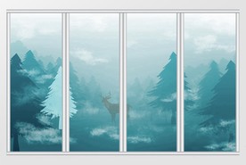 简约清新自然森林麋鹿移门