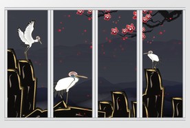 中式工笔意境山水鹤移门