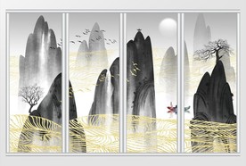 新中式抽象水墨山水移门