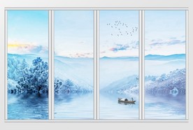 新中式意境山水飞鸟移门