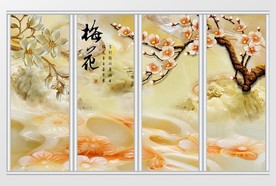 大理石纹山水梅花移门