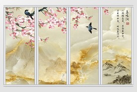 大理石纹花鸟山水移门