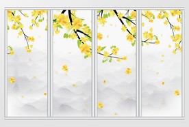 中式意境山水腊梅移门