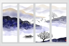 新中式意境抽象山水背景移门