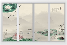 中式爱莲说山水画移门