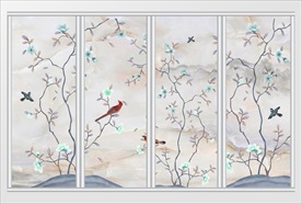 中式水墨山水画移门