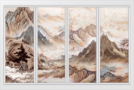 山水画日出移门