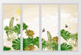 现代玉石立体荷花移门