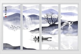 新中式意境山水画移门