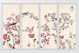 新中式艳丽花卉移门