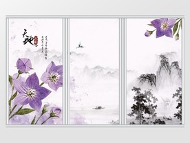 新中式水墨花鸟背景移门