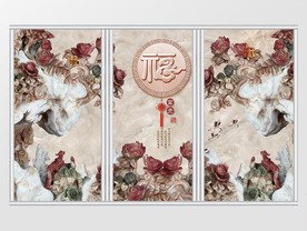 大理石玉雕牡丹移门