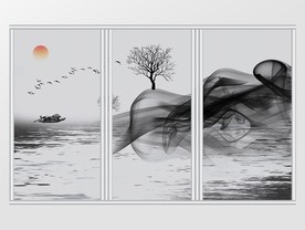 新中式意境山水烟雾画移门