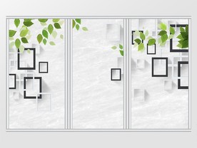 清新绿色树叶移门