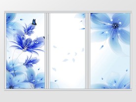清新淡雅水蓝色花朵蝴蝶移门