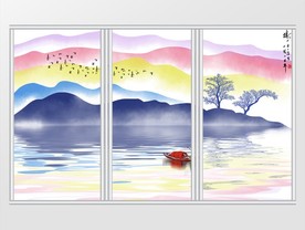 新中式意境山水水墨移门