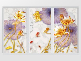 现代简约金色荷花鲤鱼移门