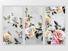 现代简约手绘花卉淡雅移门