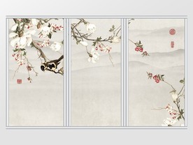 中式家和富贵玉兰水墨山水移门