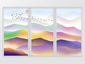 新中式彩色渐变山水画移门