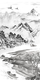 水墨山水国画中式玄关