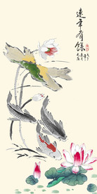 莲莲有鱼荷花锦鲤中式玄关
