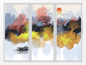 新中式意境水墨山水画移门