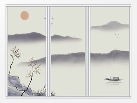 气中国风水墨山水移门