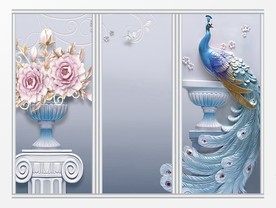 唯美大气3d孔雀浮雕移门