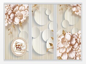 中式牡丹花开富贵移门