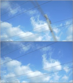 仰拍蓝天电线快速后移