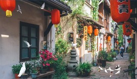 新中式复古怀旧建筑3D立体壁画