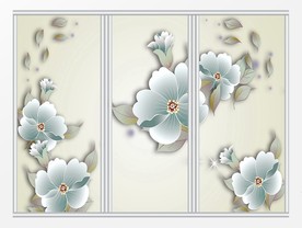 创意立体3D花开富贵移门