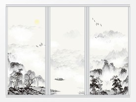 中国风手绘水墨山水移门