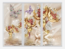 唯美3D天鹅花朵珠宝移门