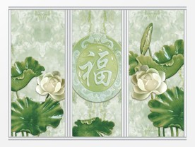 立体浮雕荷花移门