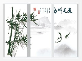 中国水墨山水玉竹移门